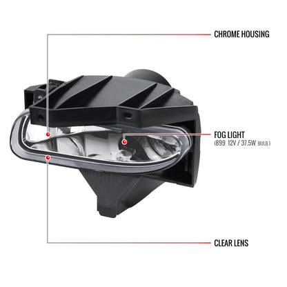 1999-2004 Ford Mustang 899 Fog Lights Kit w/ Switch & Wiring Harness (Chrome Housing/Clear Lens)