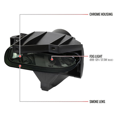 1999-2004 Ford Mustang 899 Fog Lights Kit w/ Switch & Wiring Harness (Chrome Housing/Smoked Lens)