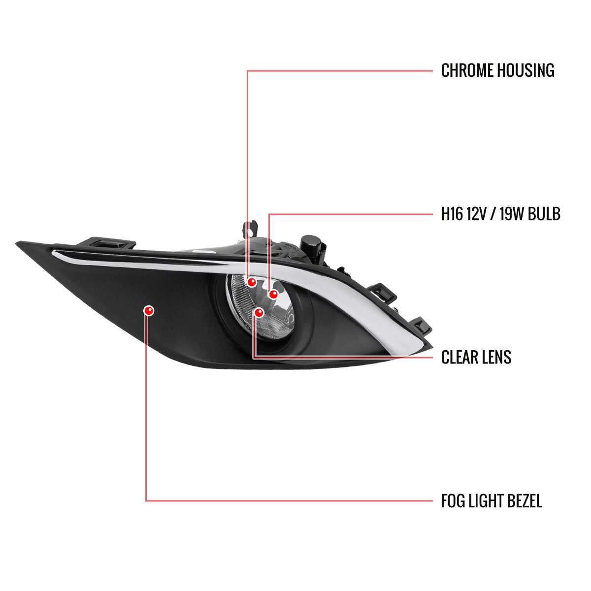 2016-2020 Mitsubishi Outlander H16 Fog Lights Kit (Chrome Housing/Clear Lens)