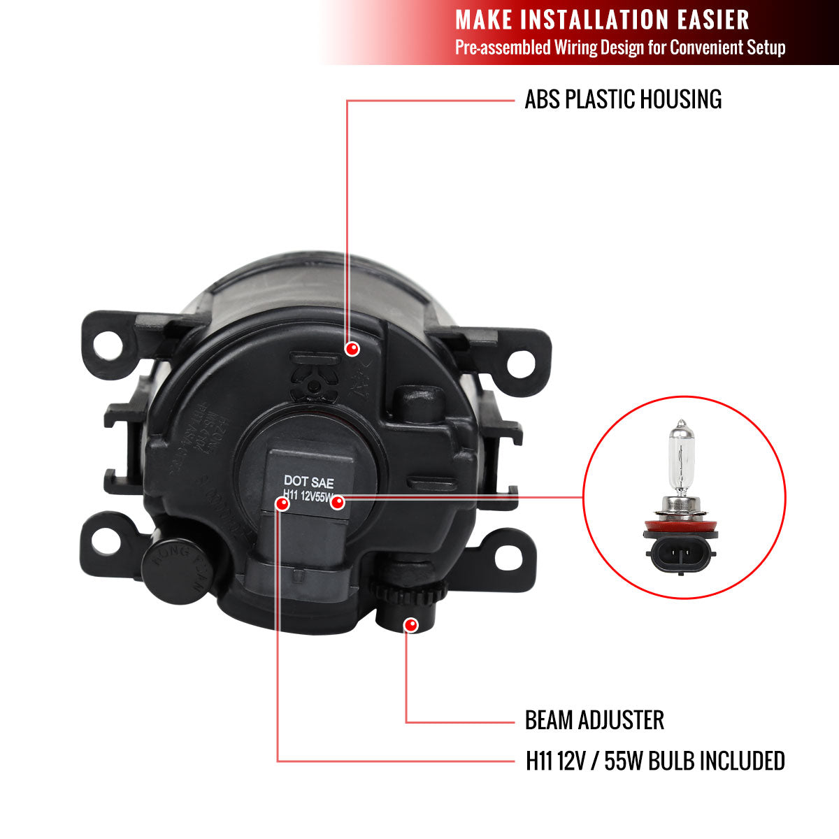 2012-2015 Honda Pilot H11 Fog Lights Kit (Chrome Housing/Clear Lens)