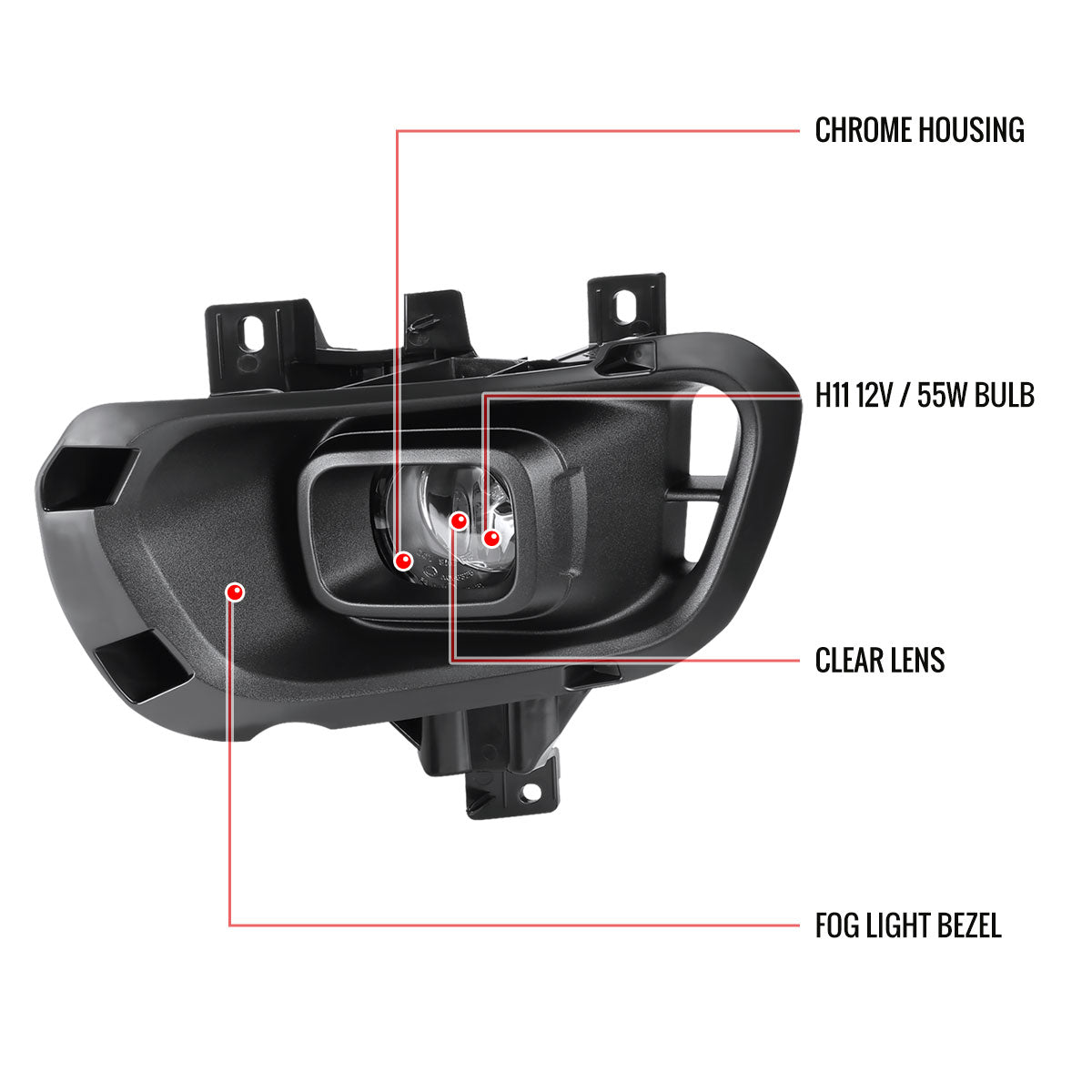 2019-2020 Ford Ranger H11 Fog Lights Kit w/ Switch & Wiring Harness (Chrome Housing/Clear Lens)
