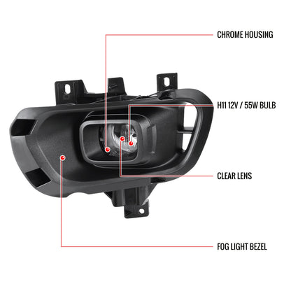 2019-2020 Ford Ranger H11 Fog Lights Kit w/ Switch & Wiring Harness (Chrome Housing/Clear Lens)