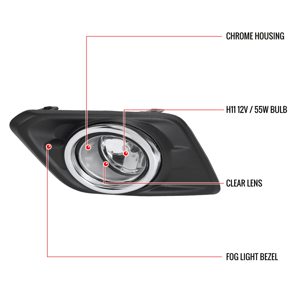 2014-2016 Nissan Rogue H11 Fog Lights Kit w/ Switch & Wiring Harness (Chrome Housing/Clear Lens)