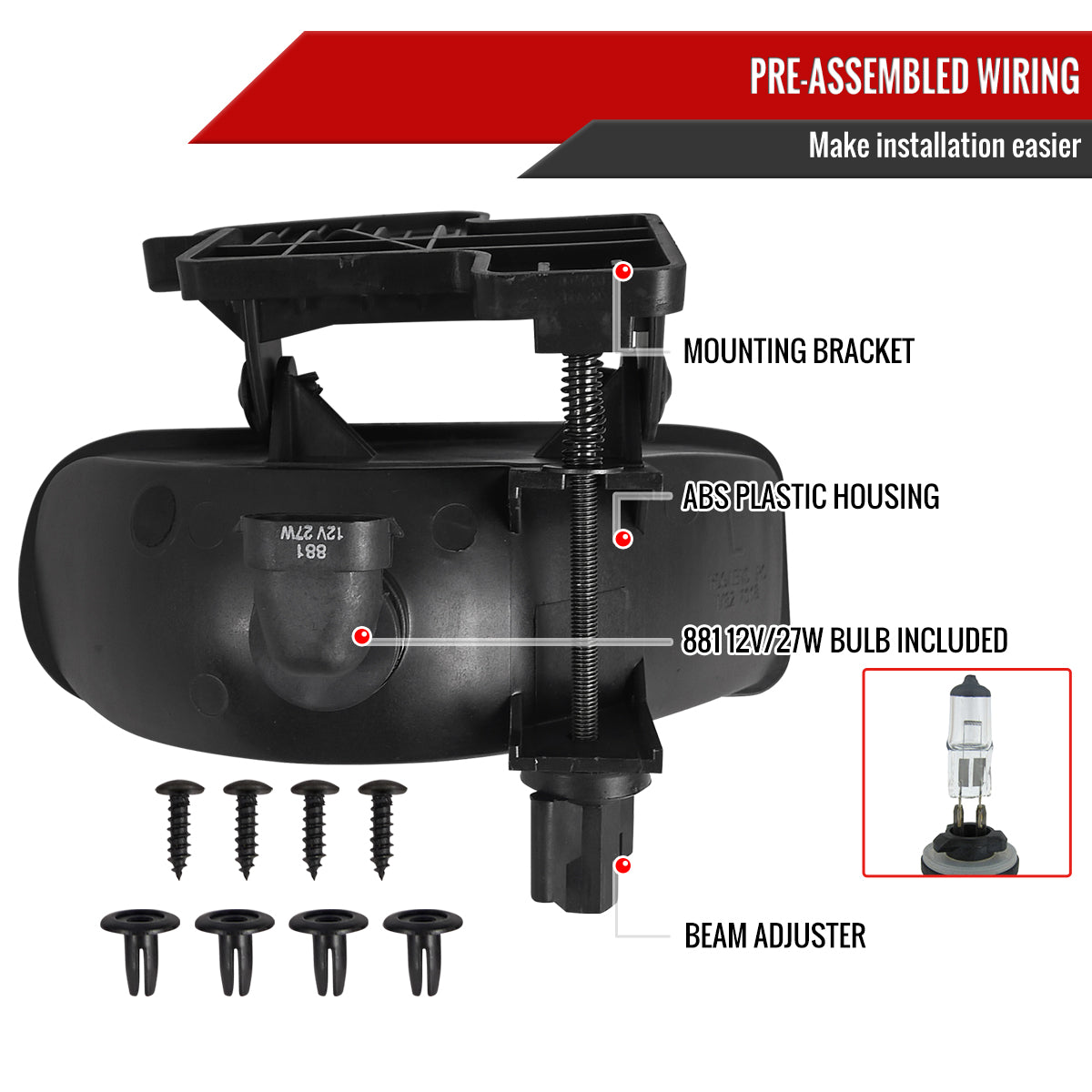 1999-2006 GMC Sierra/Yukon/Yukon XL 12V/27W 881 Fog Lights w/ Mounting Brackets (Chrome Housing/Smoked Lens)