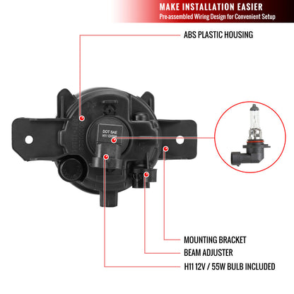 2012-2014 Nissan Versa H11 Fog Lights Kit w/ Switch & Wiring Harness (Chrome Housing/Clear Lens)