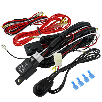 Universal 16 Gauge Off Road LED Work Lights Wiring Harness Kit w/ Dual Relay, Fuse, & On/Off Switch