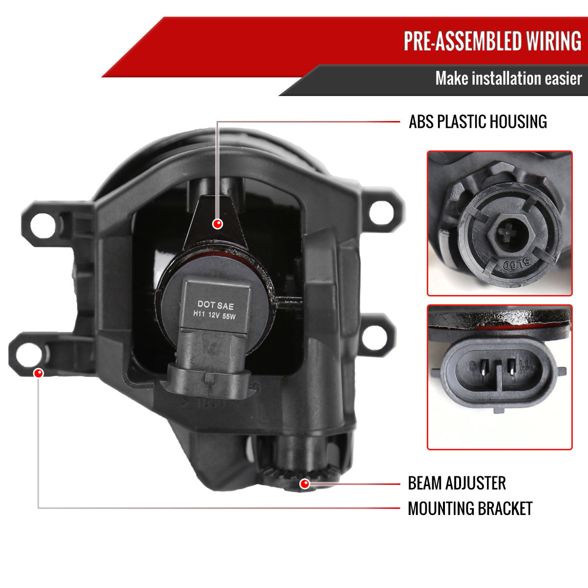 2015-2017 Toyota Yaris 2/4DR H11 Fog Lights Kit w/ Switch & Wiring Harness (Chrome Housing/Clear Lens)