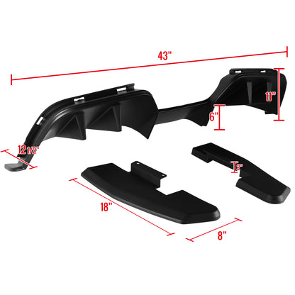 2015-2017 Ford Mustang Premiuim Black ABS R Style Rear Diffuser w/ Side Valance Panels