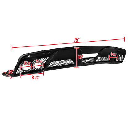 2015-2017 Ford Mustang Black Polypropylene GT350 Style Rear Diffuser w/ Dual Stainless Steel Muffler Tips