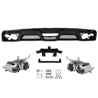 2015-2017 Ford Mustang Black Polypropylene GT350 Style Rear Diffuser w/ Dual Stainless Steel Muffler Tips