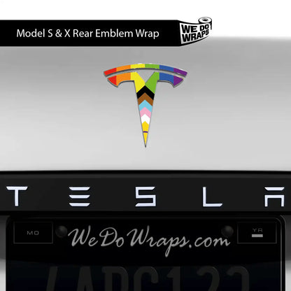 LGBTQ+ Pride Flag Tesla Emblem Decals (Front + Back) | Model S