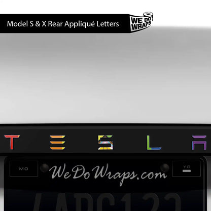 LGBTQ+ Pride Flag Tesla Emblem Decals (Front + Back) | Model X