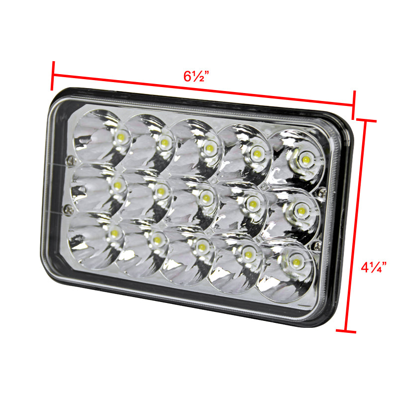 Universal 4"x6" 15-LED Sealed Beam Headlights w/ H4 Plug (Black Aluminum Housing/PMMA Lens)