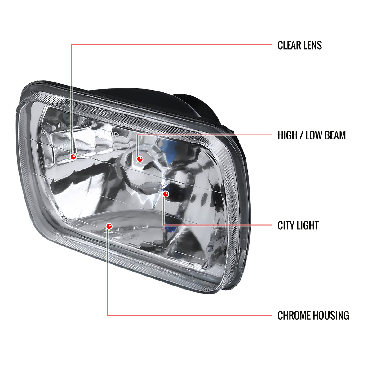 Universal 7"x6" H4 Crystal Headlights (Chrome Housing/Glass Lens)