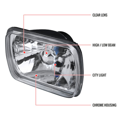 Universal 7"x6" H4 Crystal Headlights (Chrome Housing/Glass Lens)