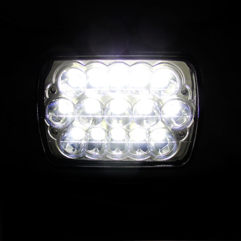 Universal 7"x6" 15-LED Sealed Beam Headlights w/ H4 Plug (Black Aluminum Housing/PMMA Lens)