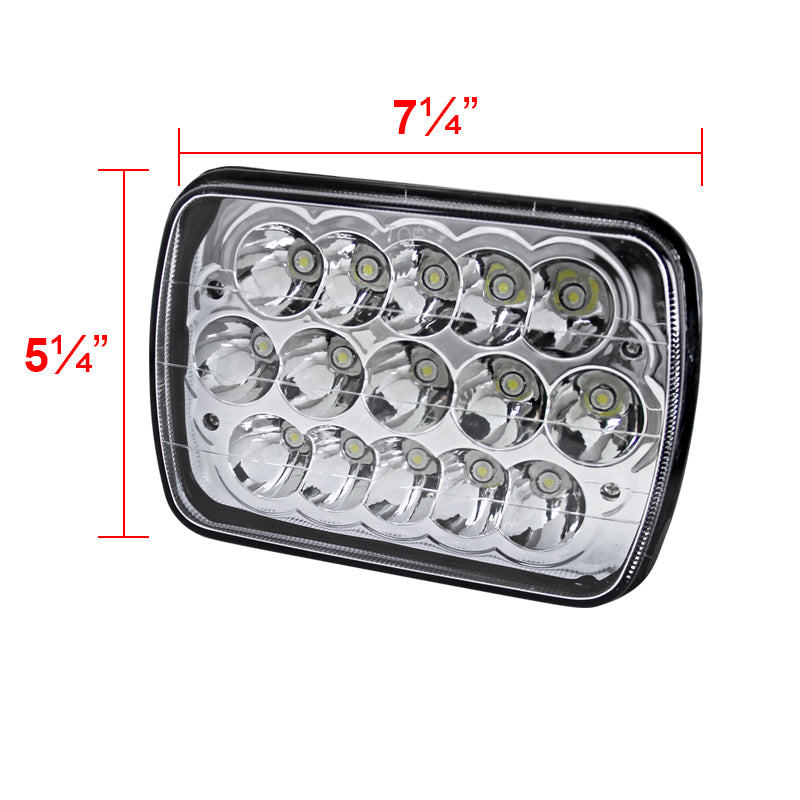 Universal 7"x6" 15-LED Sealed Beam Headlights w/ H4 Plug (Black Aluminum Housing/PMMA Lens)