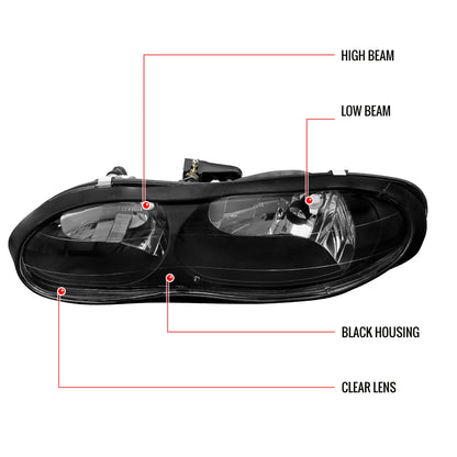 1998-2002 Chevrolet Camaro Factory Style Headlights (Matte Black Housing/Clear Lens)