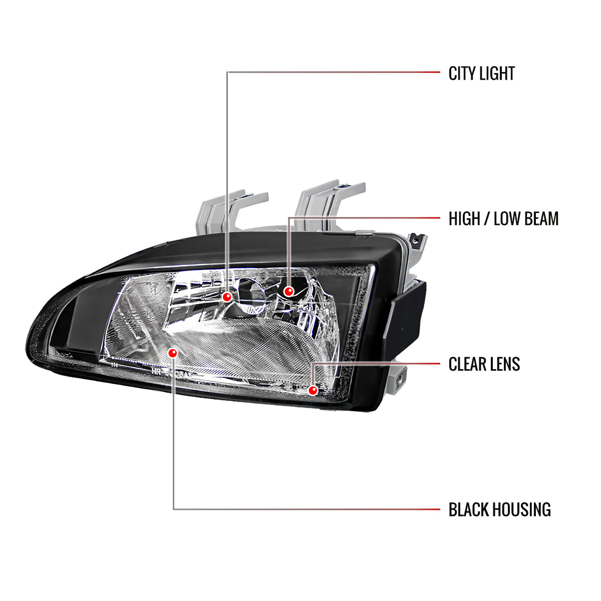 1992-1995 Honda Civic Factory Style Crystal Headlights (Matte Black Housing/Clear Lens)