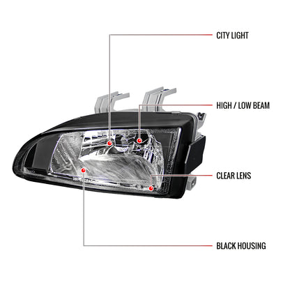 1992-1995 Honda Civic Factory Style Crystal Headlights (Matte Black Housing/Clear Lens)