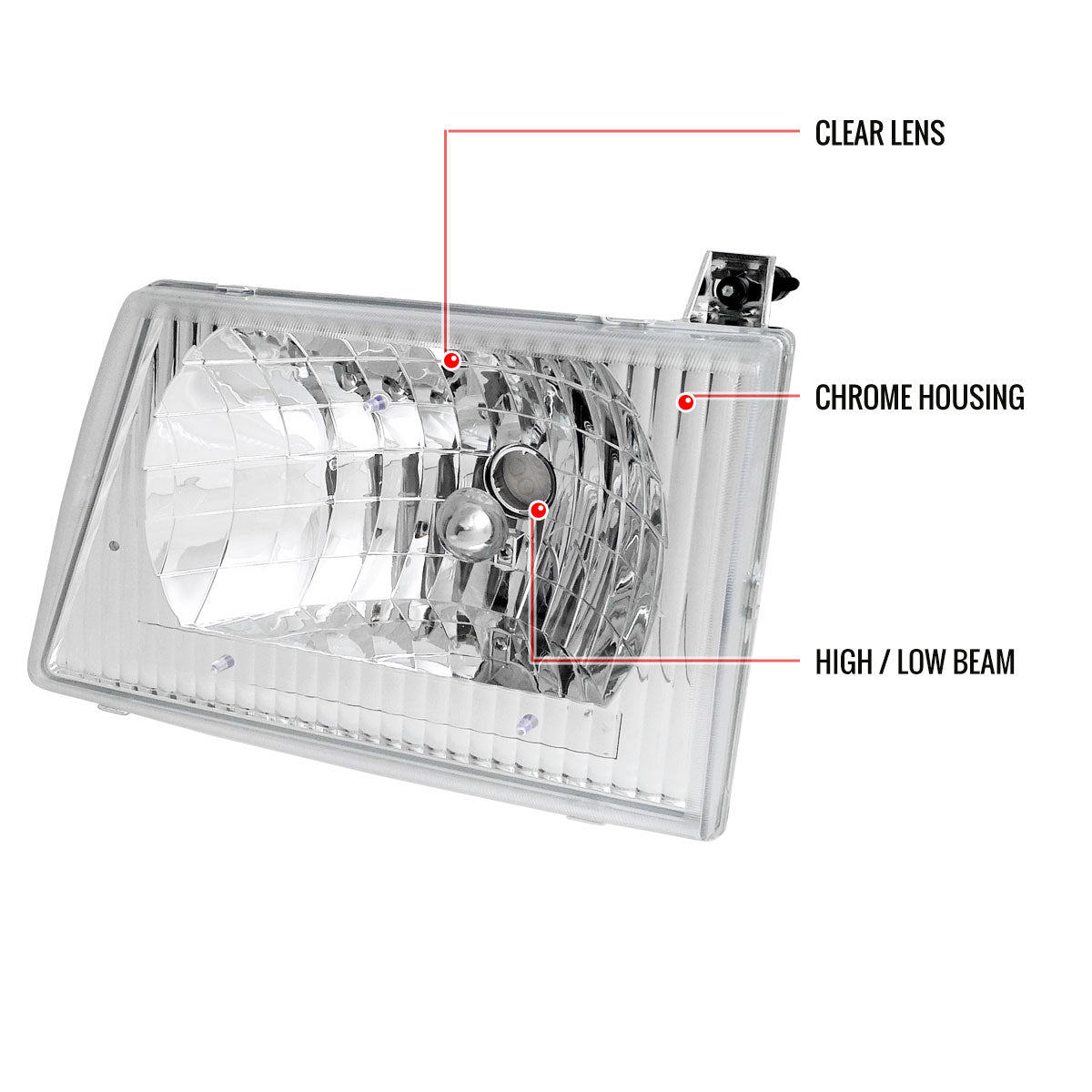 1992-2006 Ford Econoline Factory Style Crystal Headlights (Chrome Housing/Clear Lens)