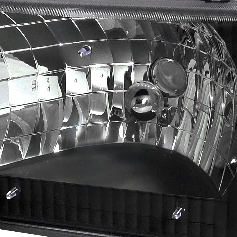 1992-2006 Ford Econoline Factory Style Crystal Headlights (Matte Black Housing/Clear Lens)
