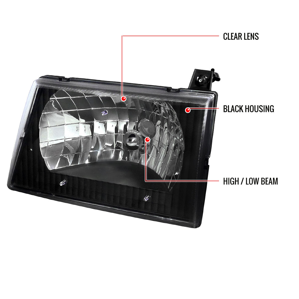 1992-2006 Ford Econoline Factory Style Crystal Headlights (Matte Black Housing/Clear Lens)