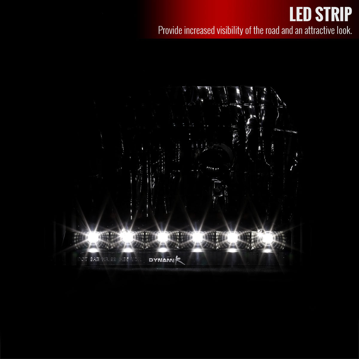 1992-2006 Ford Econoline Factory Style Headlights w/ SMD LED Light Strip (Matte Black Housing/Clear Lens)