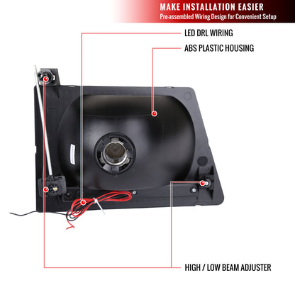 1992-2006 Ford Econoline Factory Style Headlights w/ SMD LED Light Strip (Matte Black Housing/Clear Lens)