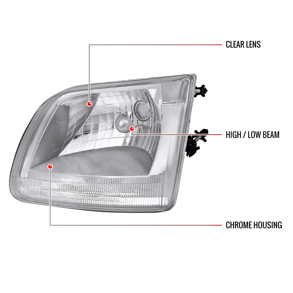 1997-2004 Ford F-150/Expedition Factory Style Crystal Headlights (Chrome Housing/Clear Lens)