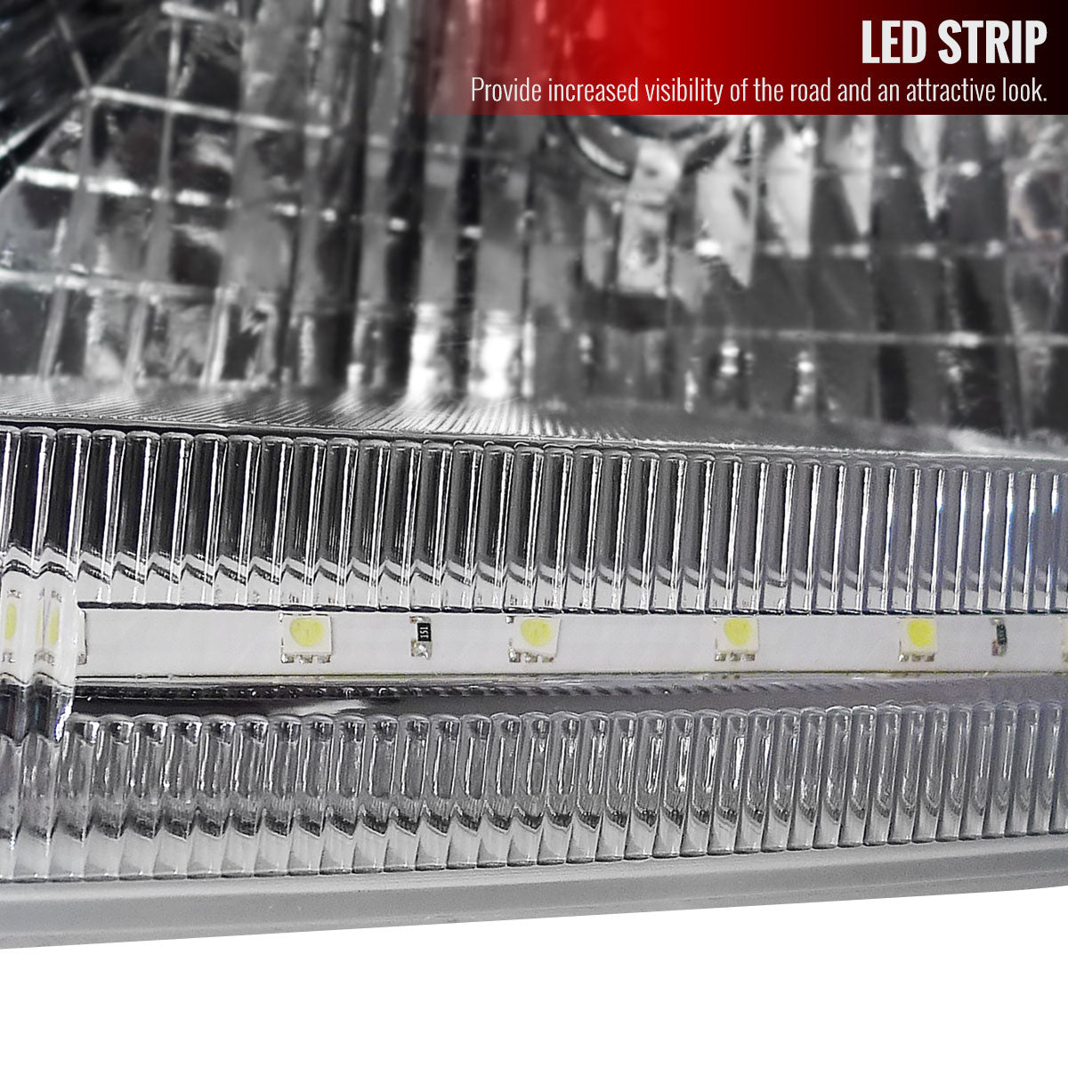 1997-2004 Ford F-150/Expedition Factory Style Headlights w/ SMD LED Light Strip (Chrome Housing/Clear Lens)