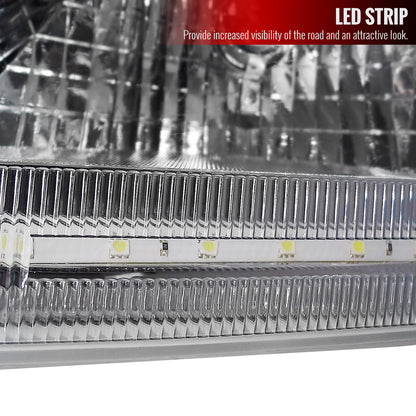 1997-2004 Ford F-150/Expedition Factory Style Headlights w/ SMD LED Light Strip (Chrome Housing/Clear Lens)