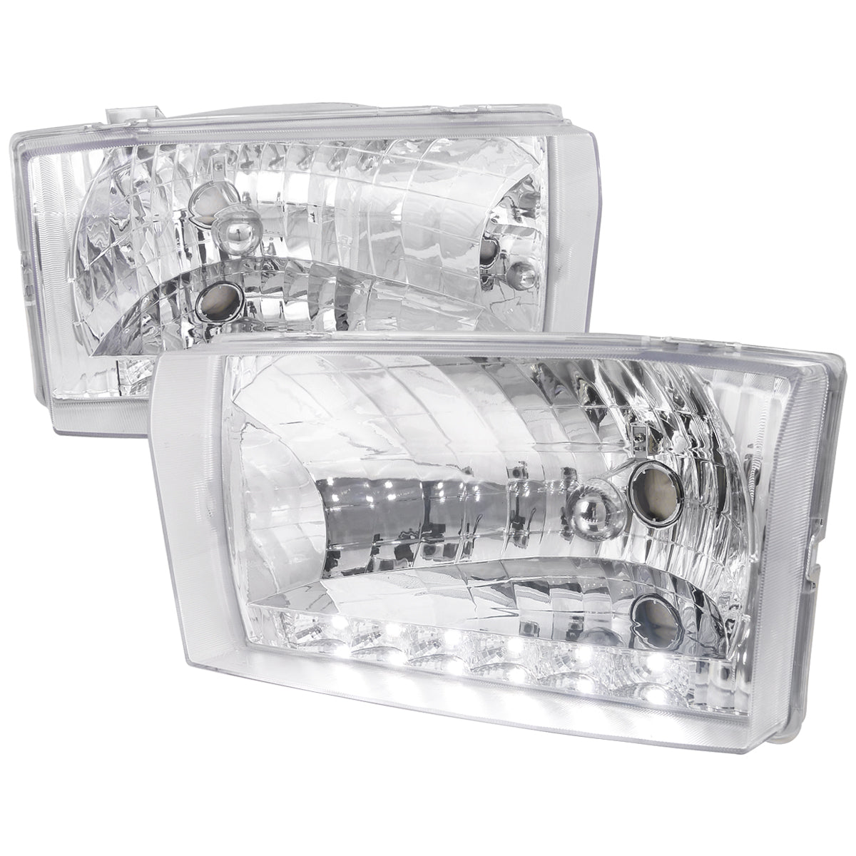 1999-2004 Ford F-250/F-350/F-450/F-550/Excursion Factory Style Headlights w/ SMD LED Light Strip (Chrome Housing/Clear Lens)