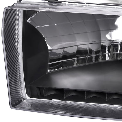 1999-2004 Ford F-250/F-350/F-450/F-550/Excursion Factory style Headlights w/ SMD LED Light Strip (Matte Black Housing/Clear Lens)