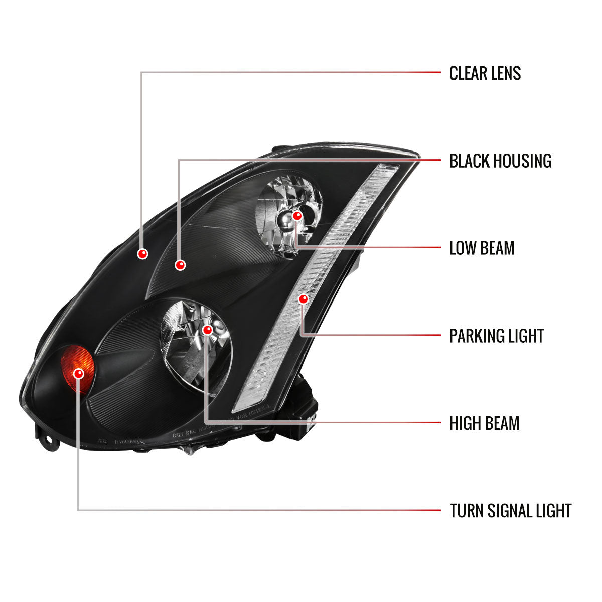 2003-2005 Infiniti G35 Coupe Factory Style Headlights (Matte Black Housing/Clear Lens)