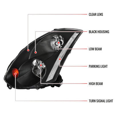 2003-2005 Infiniti G35 Coupe Factory Style Headlights (Matte Black Housing/Clear Lens)