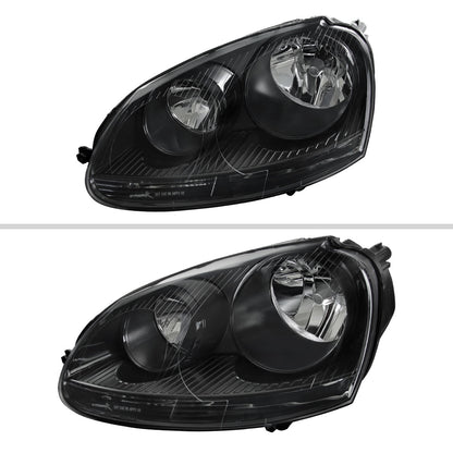 2005-2010 Volkswagen Golf Mk5 /Jetta/Rabbit Factory Style Headlights w/ P21W Turn Signal Bulbs (Matte Black Housing/Clear Lens)