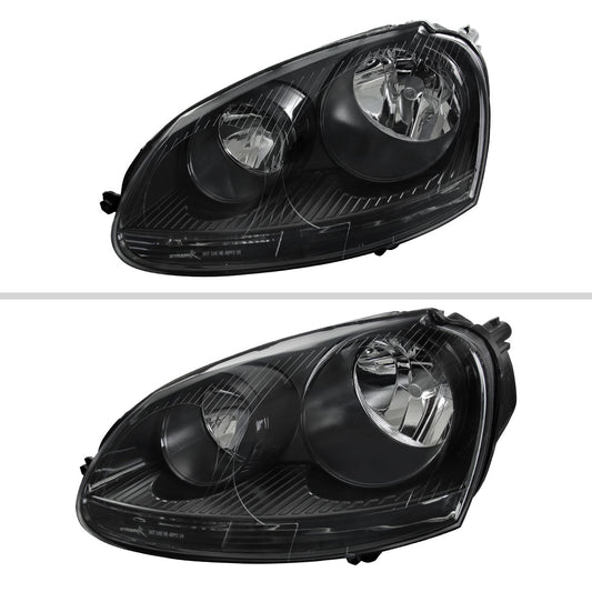 2005-2010 Volkswagen Golf Mk5 /Jetta/Rabbit Factory Style Headlights w/ P21W Turn Signal Bulbs (Matte Black Housing/Clear Lens)