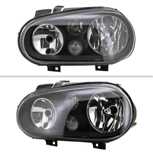 1999-2006 Volkswagen Golf Mk4 GTI/R32 Cabrio V2 Factory Style Headlights  (Matte Black Housing/Clear Lens)