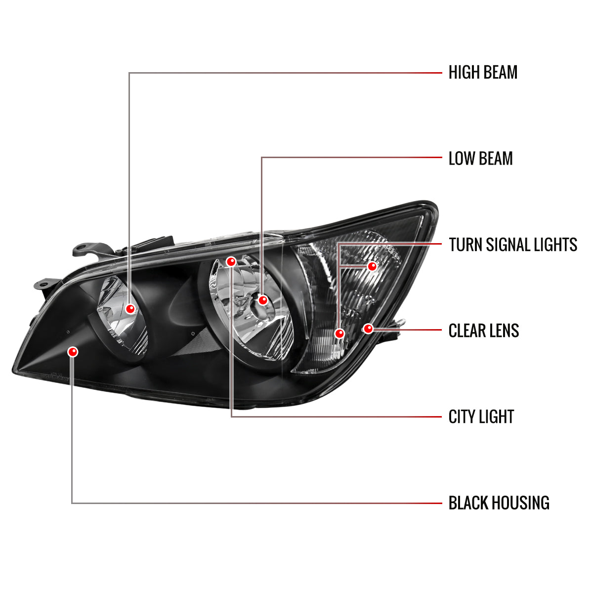 2001-2005 Lexus IS300 Factory Style Crystal Headlights (Matte Black Housing/Clear Lens)