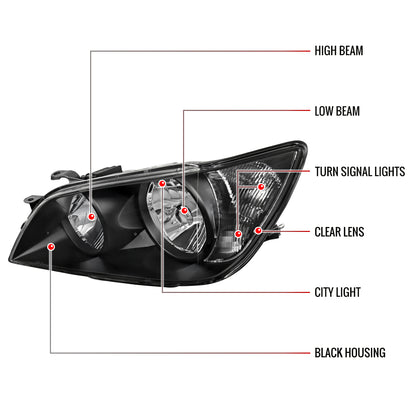 2001-2005 Lexus IS300 Factory Style Crystal Headlights (Matte Black Housing/Clear Lens)