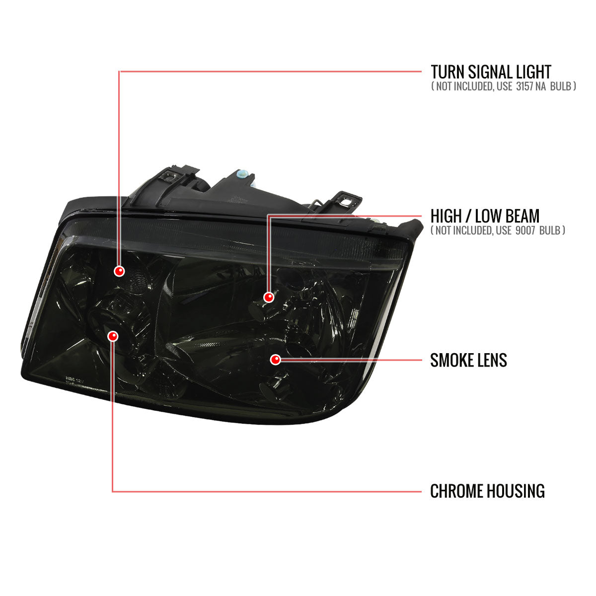 1999-2005 Volkswagen Jetta/Bora Mk4 V3 Factory Style Headlights (Chrome Housing/Smoked Lens)