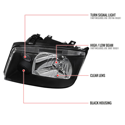1999-2005 Volkswagen Jetta/Bora Mk4 V3 Factory Style Headlights (Matte Black Housing/Clear Lens)