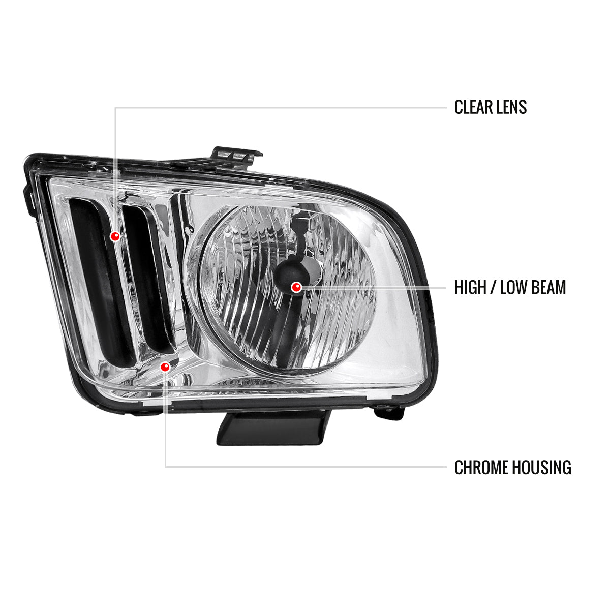 2005-2009 Ford Mustang Factory Style Headlights (Chrome Housing/Clear Lens)