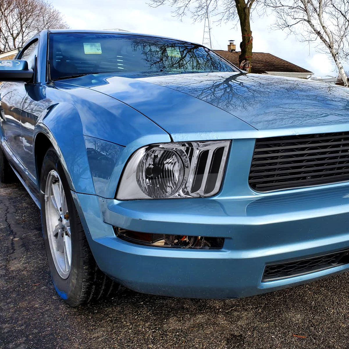 2005-2009 Ford Mustang Factory Style Headlights (Chrome Housing/Clear Lens)