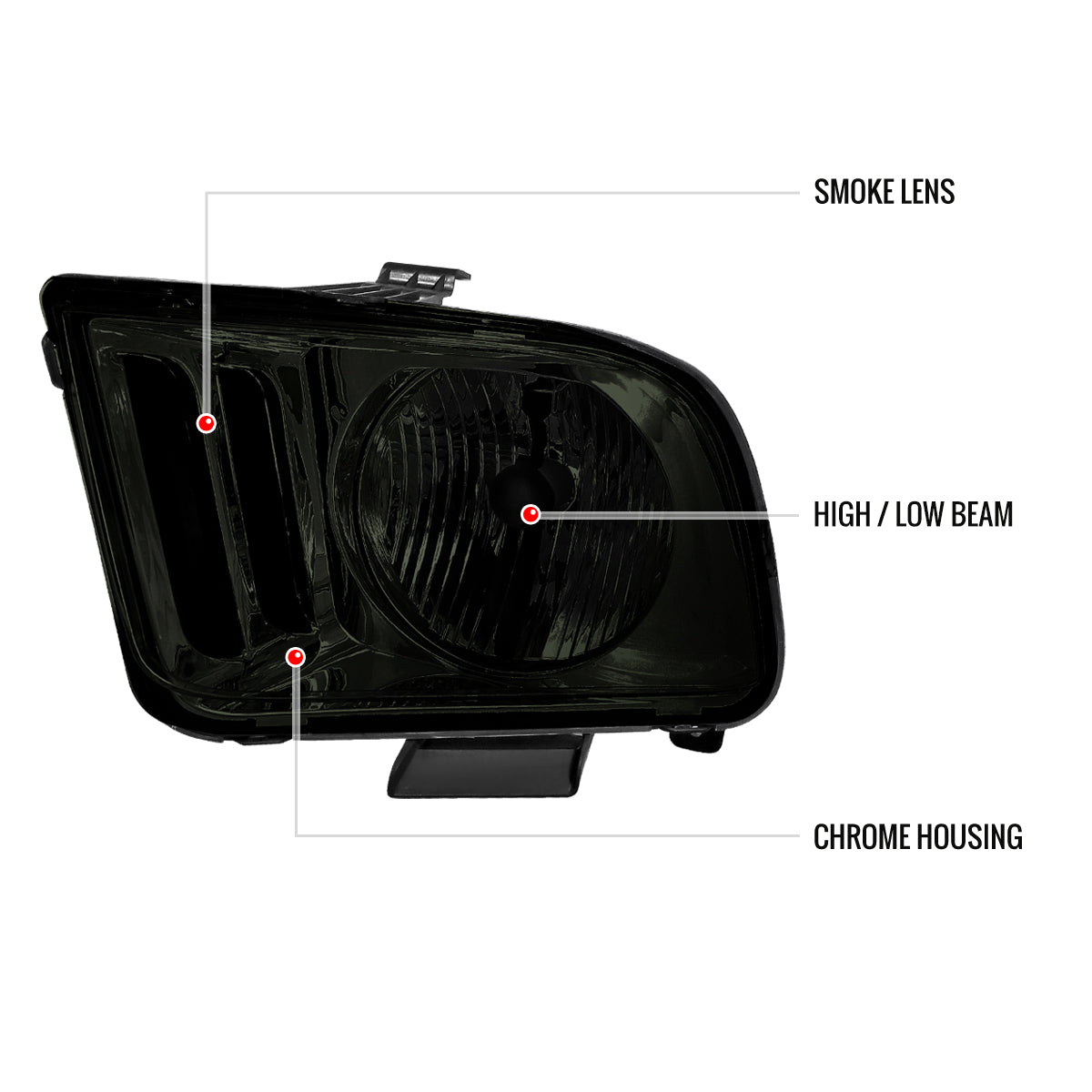 2005-2009 Ford Mustang Factory Style Headlights (Chrome Housing/Smoked Lens)