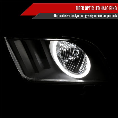 2005-2009 Ford Mustang LED Halo Factory Style Headlights (Matte Black Housing/Smoked Lens)