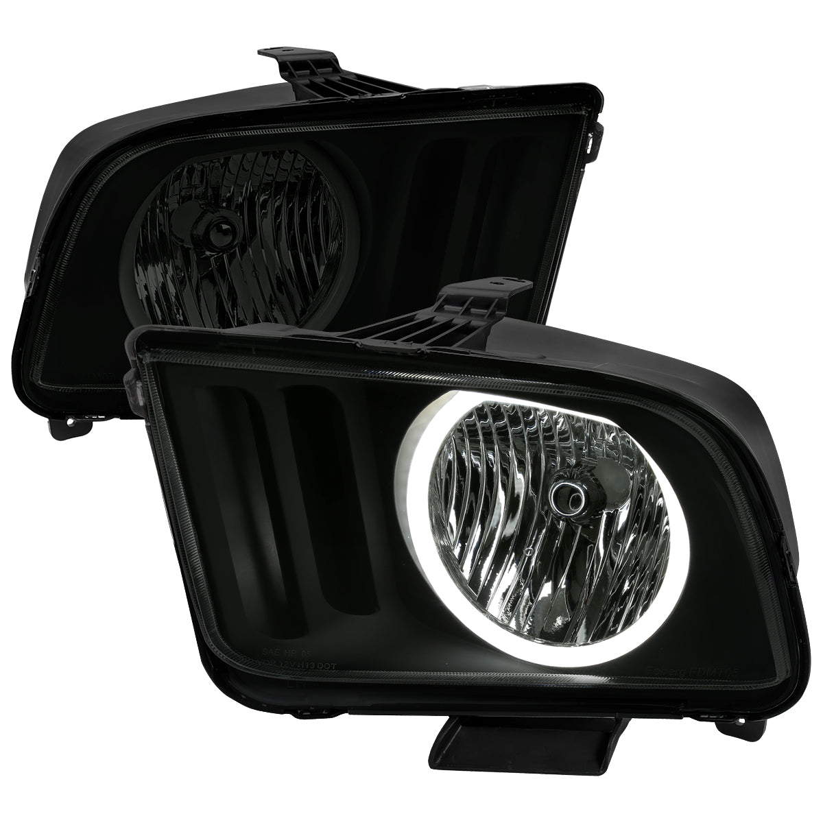 2005-2009 Ford Mustang LED Halo Factory Style Headlights (Matte Black Housing/Smoked Lens)
