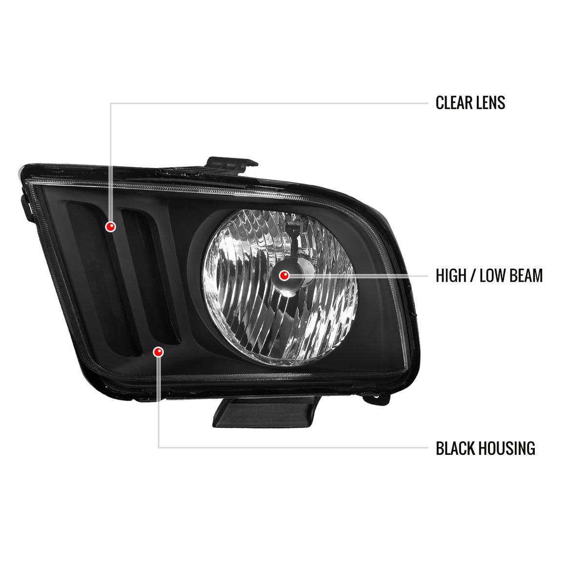 2005-2009 Ford Mustang Factory Style Headlights (Matte Black Housing/Clear Lens)