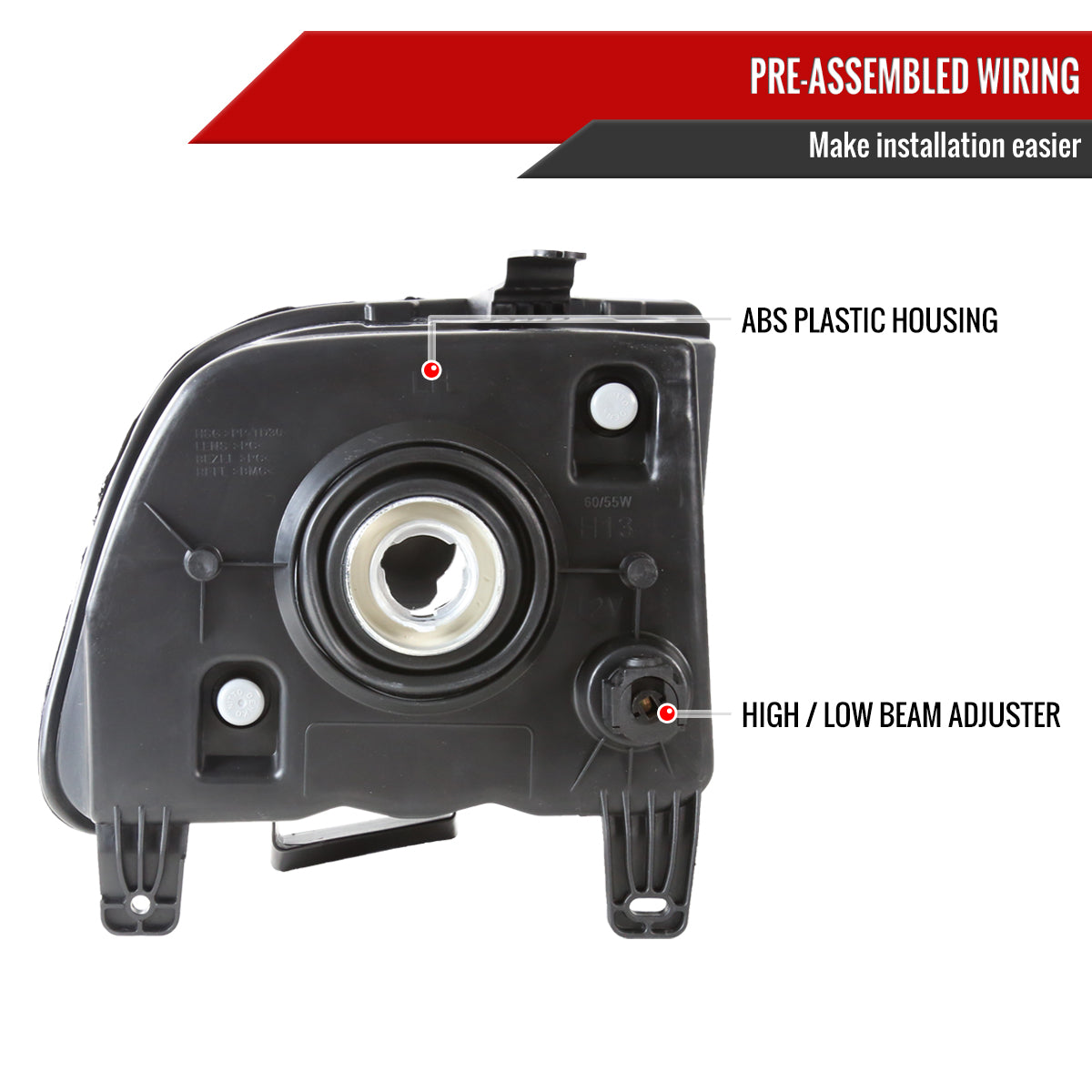 2005-2009 Ford Mustang Factory Style Headlights (Matte Black Housing/Light Smoked Lens)